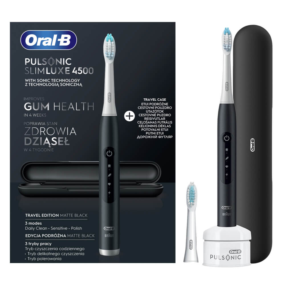 Oral-B Pulsonic SLIM Luxe 4500 Matte Black Sonic elektriline hambahari (2 harjapead) + Reisikarp