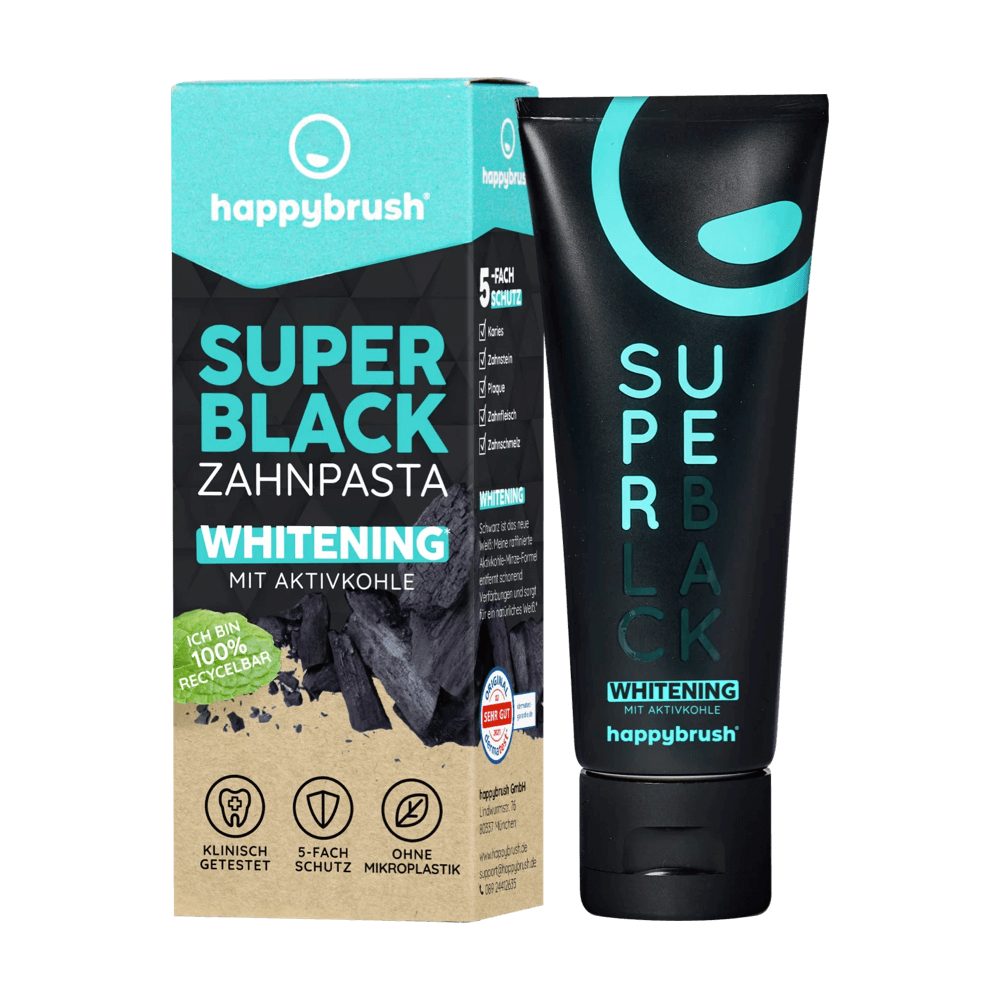 happybrush SUPER BLACK aktiivsöega valgendav hambapasta 75ml