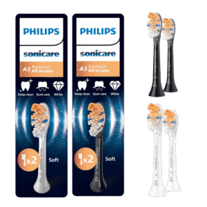 Philips Sonicare A3 Premium All-in-One (Soft) pehmed hambaharja otsikud KOMBO HX9092 (2 x VALGE + 2 x MUST)