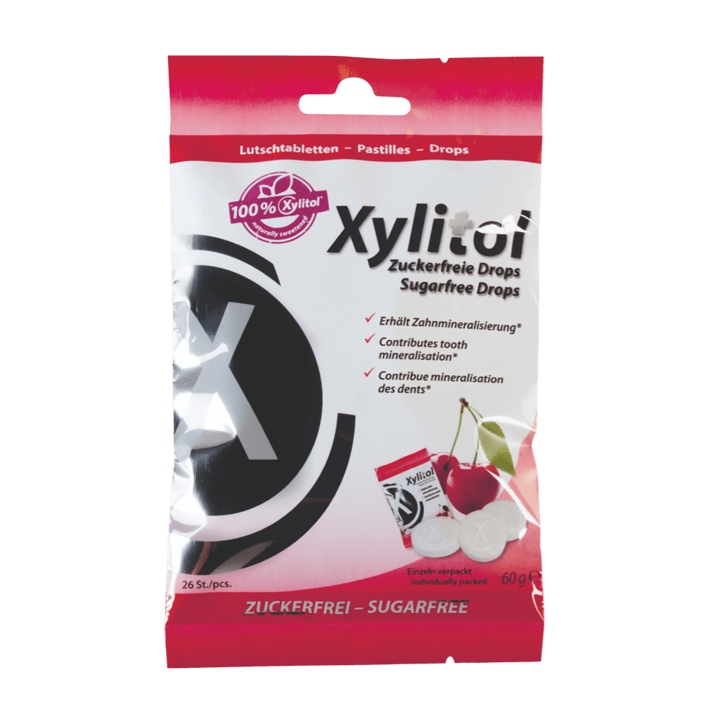 Lutsukommid Miradent KIRSS 100% Xylitol 60g (suhkruvabad pastillid ksülitooliga)