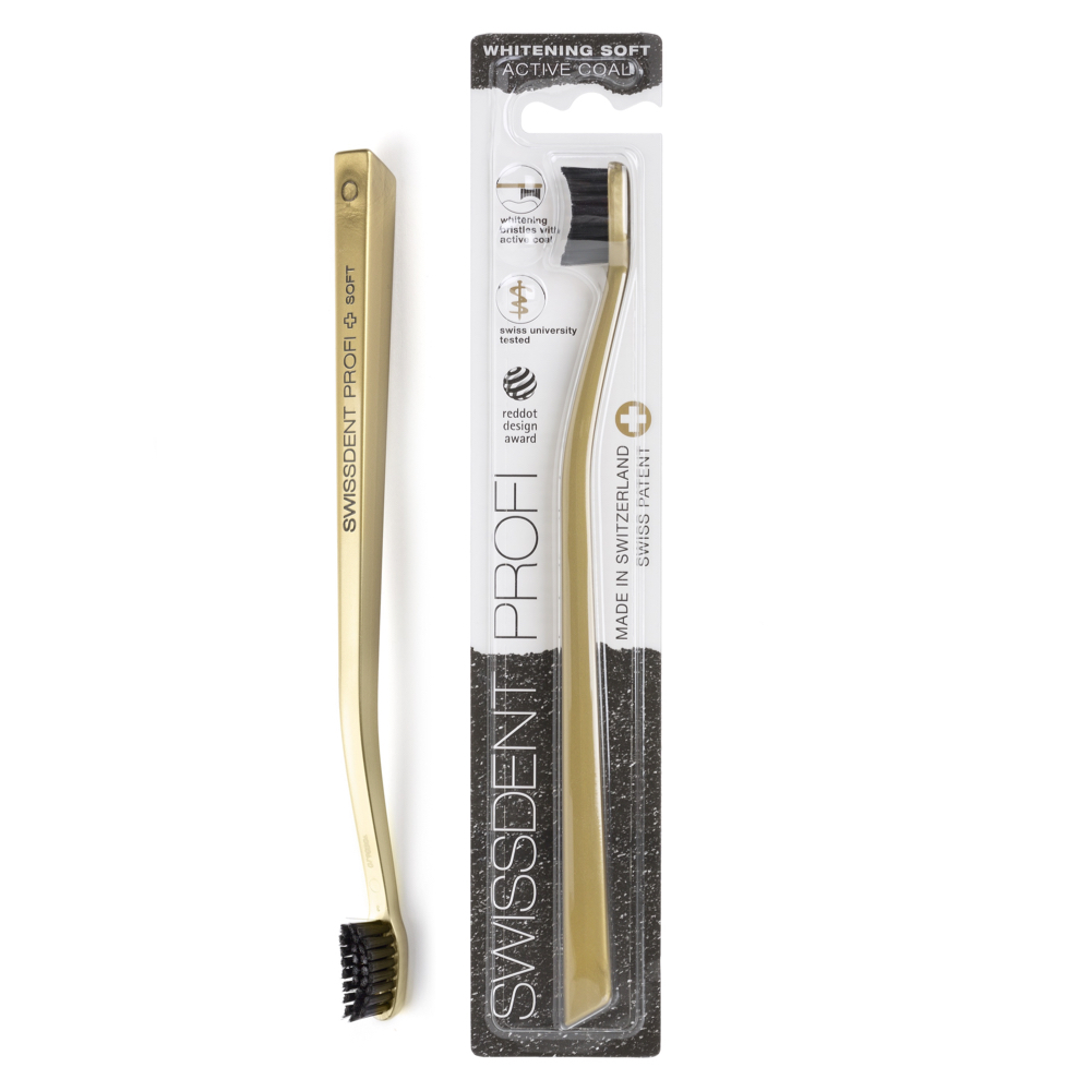Käsihambahari Swissdent PROFI WHITENING SOFT (Kuldne aktiivsöe harjastega)